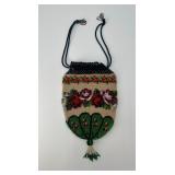 VICTORIAN BEADED BAG W/TASSLE/CROCHET CLOSURE
