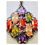 Beautiful Sterling Silver Mulit-Stone Pendant 925