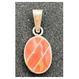 Sterling Silver & Coral-Colored Stone Pendant
