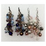 2 Pair Pretty Blue & Pink Cluster Earrings