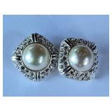 Vintage Rhinestone Earrings, Pearl Cufflinks