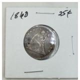 1860 Seated Liberty Silver Quarter