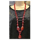 Long & Intense Red Glass Beaded Necklace