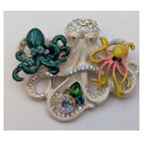 Mama Octopus Pin w/2 Babies & Rhinestones
