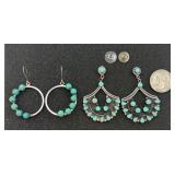 2 Pairs of Sterling Silver & Turquoise Earrings