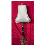 *Antique Marble & Brass Lamp w/Silk Shade
