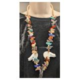 Vtg Zuni Style Multi-Stone Animal Fetish Necklace