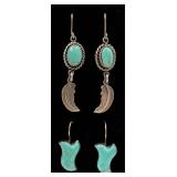 2 Pairs of Sterling Silver & Turquoise Earrings