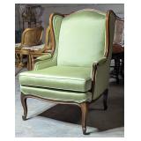 *Vtg Louis XV Green Upholstered Armchair