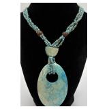 Beautiful Blue Stone & Wood Bead Necklace