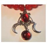Pretty Red & Silver Sun * Moon  Necklace