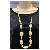 Long Carved Bead & Shell Bead Necklace