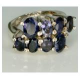 925 Oval-cut Blue Stones Ring