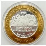 1999 Reno/Tahoe Int. Airport .999 Silver $10 Token