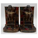 Pair of Vtg. Bronze-clad Polychrome Bookends