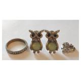Unique Ladies Owl Design Earrings, Ring & Pendant
