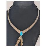 Sterling & Turquoise Choker Necklace w/Feathers