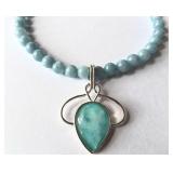 Handcrafted Sky Blue Beaded Necklace.. New