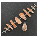 Sterling Silver & Shell Bracelet & Pendant Set