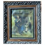 *Vtg Knitting Grandma Painting by R. Browning
