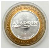 .999 Silver & Brass Aladdin Casino $10 Game Token