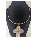 Sterling Choker Necklace w/Cross Pendant