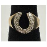 14K Gold Diamond Horseshoe Ring