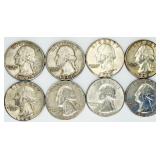 8 Washington Quarters 90% Silver
