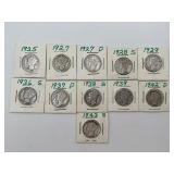 11 Mercury Dimes 90% Silver