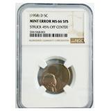1958-D Jefferson Nickel Struck 45% Off Center