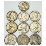 10 1962 Washington Quarters 90% Silver