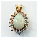 14KT Y/G 0.5cttw Diamond & Opal Pendant