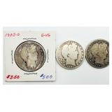 3 Barber Silver Half Dollars 90% Silver