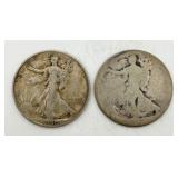 2 Walking Liberty 90% Silver Half Dollars