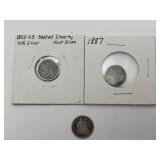 3 Seated Liberty Half Dimes 90% Silver