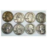 8 Washington Quarters 90% Silver