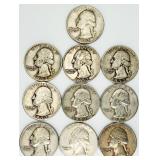 10 1952 Washington Quarters 90% Silver