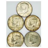 5 Kennedy Half Dollars 40% Silver