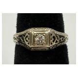 Vintage 14K White Gold & Diamond Filigree Ring