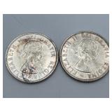 2-1959 Canada One Dollar Silver Coins 80% Silver