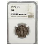 Graded 1919-D Standing Liberty Quarter, NGC F12