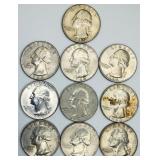 10 1964 Washington Quarters 90% Silver