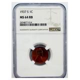 1937-S Lincoln Wheat Penny NGC MS64RB