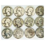 12 Washington Quarters 90% Silver