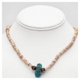 Turquoise & Shell w/ 925 Bead Accents Necklace