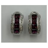14K White Gold Garnet & Diamond Earrings