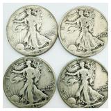4 1943 Walking Liberty Half Dollars 90% Silver