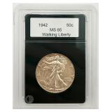Graded 1942 Walking Liberty Half Dollar, MS65