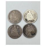 4 Seated Liberty Silver Dimes 90% Silver
