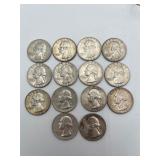 14 Washington Silver Quarters 90% Silver